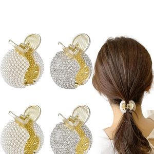 2 Pony tail claw clip pearl + Rhinestone  hair accessories